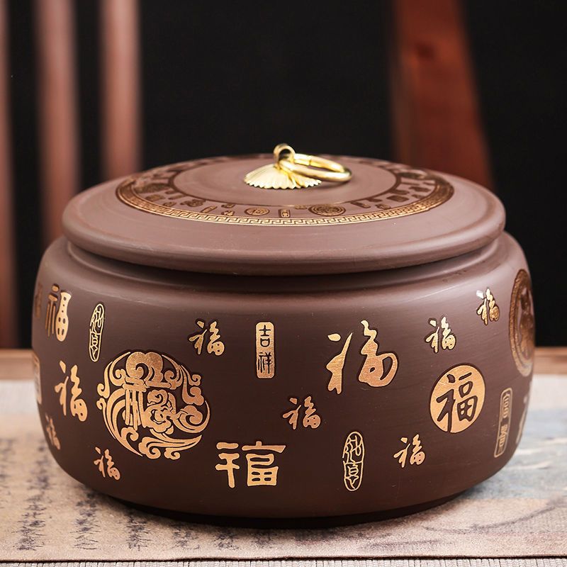 【汀和大福】好茶值得好收藏！2025新中式紫砂茶罐☛防潮密封｜黃金大容量1900cc｜可儲存一斤茶葉